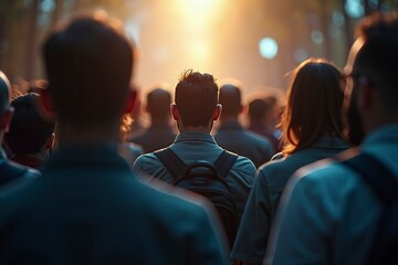Crowd of people with one highlighted individual standing out, symbolizing the importance of individuality and standing tall amidst a sea of similarities.