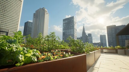 Obraz premium Vegetable roof garden on top of an office building