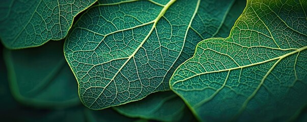 Green foliage concept. Close-up of vibrant green leaves showcasing intricate textures and patterns.
