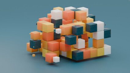 3d rendering of a set of abstract geometric primitives of different colors made of glass and plastic. Abstract 3d background, geometric composition.