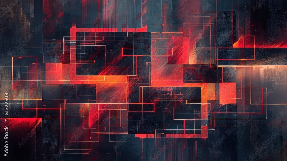 Aufkleber Abstract modern high-tech red black background. Composition of overlapping geometric shapes and lines.
