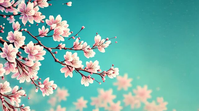 Sakura blossom branch. flowers realistic japanese pink cherry or apricot floral elements fall down background.