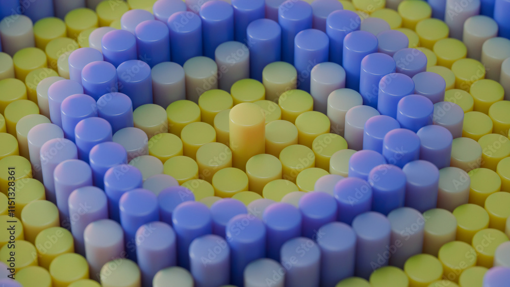 Poster 3d rendering of an abstract geometric background of many cylindrical columns of different lengths. t