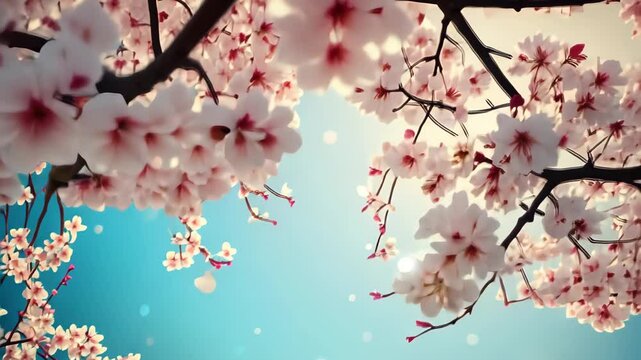 Sakura blossom branch. flowers realistic japanese pink cherry or apricot floral elements fall down background.