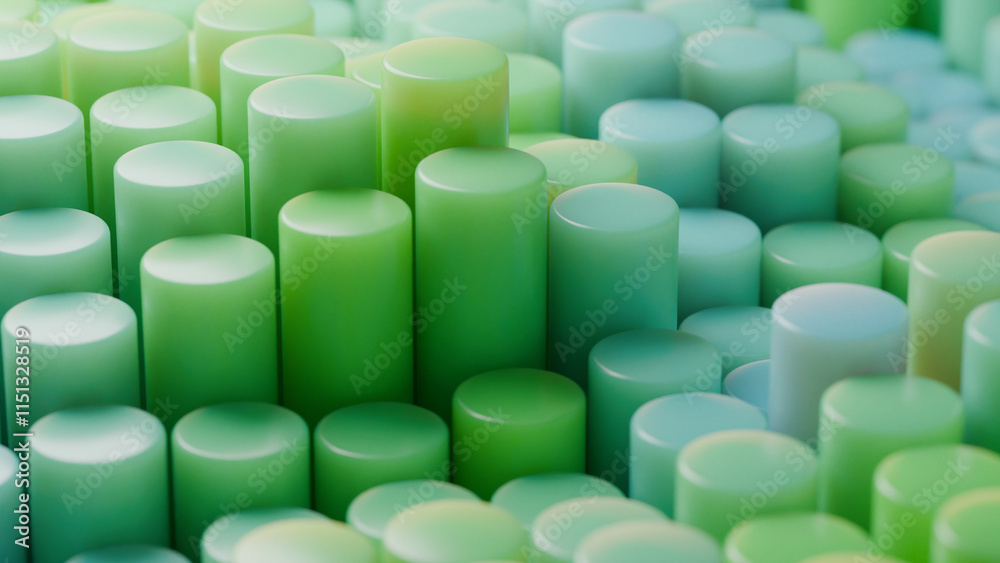 Poster 3d rendering of an abstract geometric background of many cylindrical columns of different lengths. t