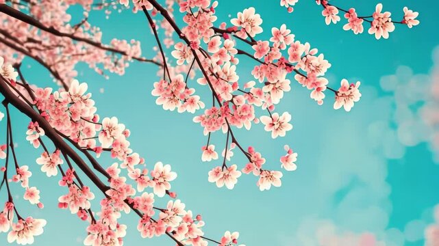 Sakura blossom branch. flowers realistic japanese pink cherry or apricot floral elements fall down background.