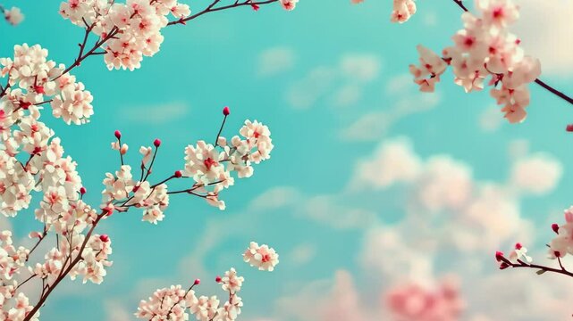 Sakura blossom branch. flowers realistic japanese pink cherry or apricot floral elements fall down background.