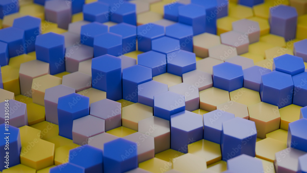 Poster 3d rendering of an abstract geometric background of a variety of multicolored hexagonal columns of d