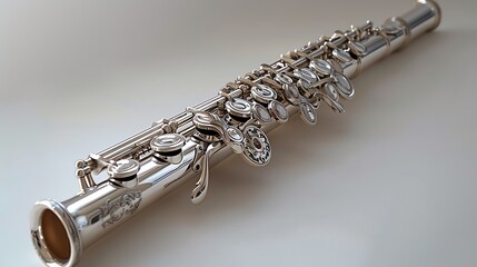 Fototapeta premium Silver flute isolated on white background.
