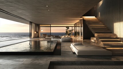 Fototapeta premium Luxurious beach house with a modern aesthetic.