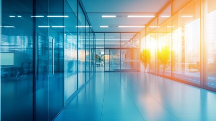 Blurred glass wall of a modern business office building in a business center, featuring abstract reflections of corporate architecture and contemporary office windows, ideal for backgrounds in busines