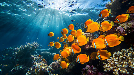 10h the sunlight Tyndale effect, and the underwater world where you can see various schools of fish