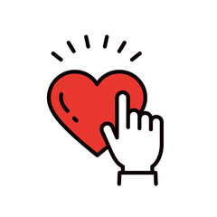 Obraz premium ハートを押す手のイラスト＿編集可能なラインアイコン＿袖あり