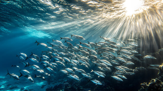 10h the sunlight Tyndale effect, and the underwater world where you can see various schools of fish