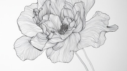 Fototapeta premium A continuous line sketch of a rose, its graceful curves rendered in black on a pure white canvas.