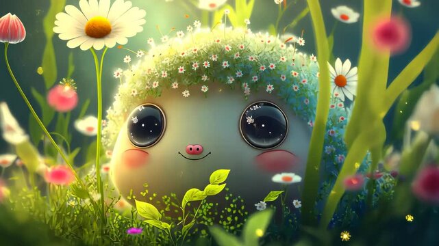Cute imagination animal plant and flower with colorful color in spring season background