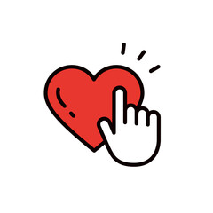 Fototapeta premium ハートを押す手のイラスト＿編集可能なラインアイコン