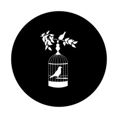 bird icon in a simple cage on a black circle background