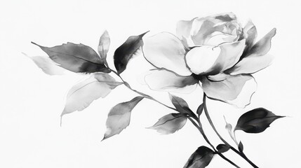 Obraz premium A delicate rose rendered in uninterrupted black strokes, its elegance magnified on a white canvas.