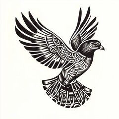Fototapeta premium Ornate Black and White Dove in Flight Design