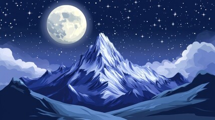 Obraz premium A dramatic mountain peak illuminated by moonlight, surrounded by an endless starlit night sky.