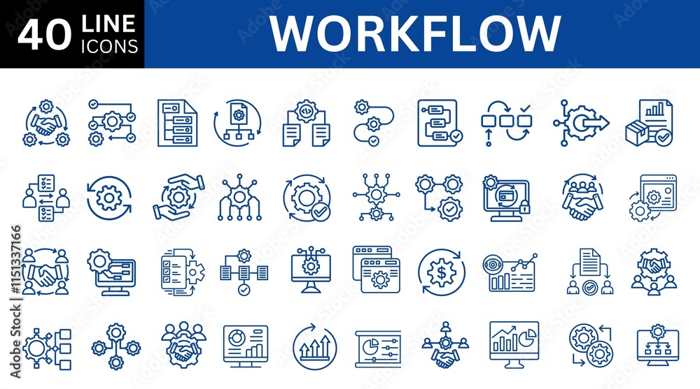 Wall mural set of 40 icons related to workflow, processing, operation. outline icon collection. editable stroke
