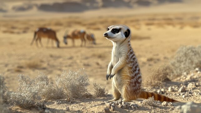 Meerkat in the desert watching.