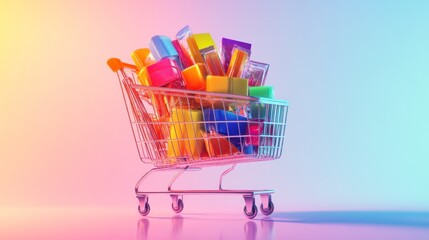 Colorful Shopping Cart with Products