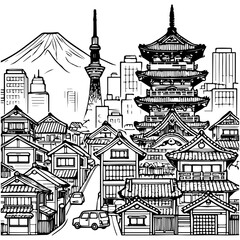 Traditional Meets Modern: Japanese Cityscape Illustration