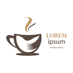 logo design of hot coffee in a glass with smoke