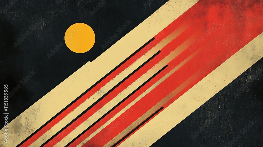 Poster abstract design with diagonal stripes and a circle, vintage style.