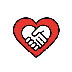 大きなハートと、ハート型の握手のイラスト＿編集可能なラインアイコン