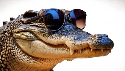 Crocodile wearing sunglasses and posing, showcasing personality and style, playful touch and fierce demeanor