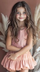 Fototapeta premium a happy girl with long curling hair posing for a magazine
