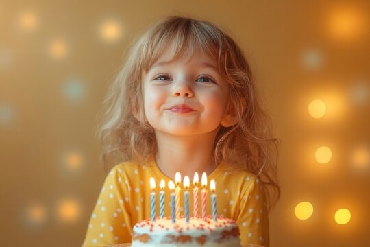 a cheerful child blowing out birthday cake candles, depicted in a flat design style with a wishful expression, encapsulating the joy and excitement of birthday celebrations in vibrant colors