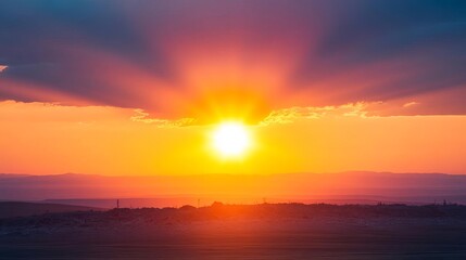 Obraz premium A bright sunrise breaking over a nuclear-ravaged landscape, nuclear bomb, new beginnings