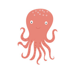 Cute pink octopus character with friendly expression and eight arms illustrated in a simple, colorful style