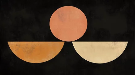 Papier peint photo Style Japandi Abstract geometric shapes, terracotta, cream, circles, and half circles, textured, on black background.  © Raffaza