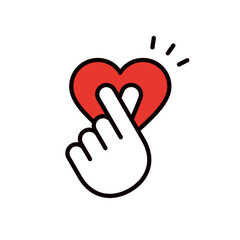 小さなハートと、指ハート・ファンサービスのイラスト＿編集可能なラインアイコン