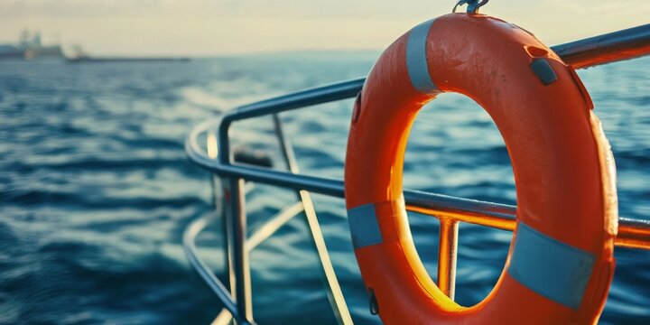 Safety torus prepared for assistance on a boat, ensuring safety and security. The safety torus provides reliable support during maritime activities and enhances safety measures on the water.