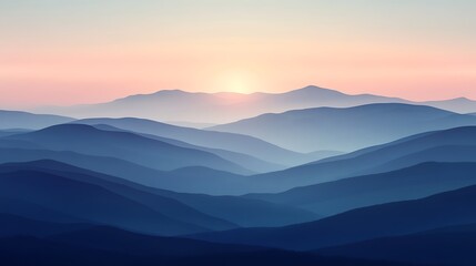 Obraz premium Misty mountain range at sunrise.