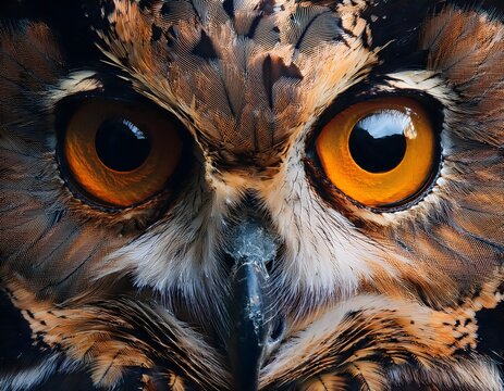 Detalles de los ojos de un b&uacute;ho en un entorno oscuro y misterioso