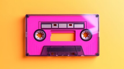 Fototapeta premium Pink Cassette Tape on Yellow Background