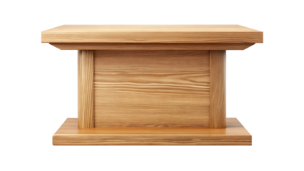 wooden pedestal podium for product display isolated on transparent background, stand for product presentation, png	
