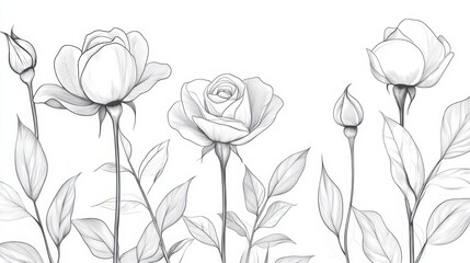 Obraz premium A minimalist illustration of a rose in black lines, its seamless design perfect against white.