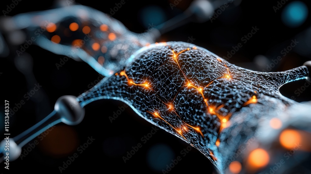 Poster close-up of neural network with glowing connections and abstract digital patterns in a futuristic te
