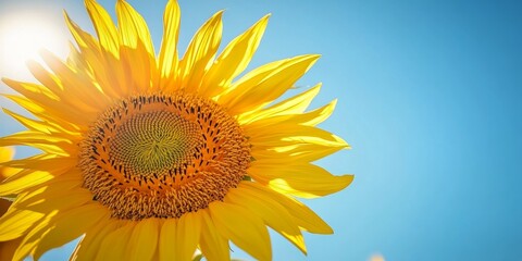 Obraz premium Vibrant sunflower blooms against a natural backdrop featuring a clear blue sky, enhancing the beauty of sunflower landscapes in bright sunlight. Enjoy the tranquility of sunflowers in nature.