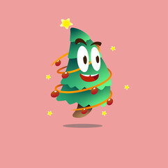 Happy Christmas tree character illustration with a warm and festive vibe, perfect for holiday decorations, greeting cards, and seasonal designs