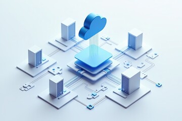 Cloud computing - A 3D illustration of a cloud computing network, showcasing data servers and interconnected devices in a minimalistic design.