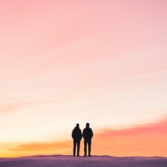 Fototapeta premium Two people standing under a clear sky after nuclear fallout, nuclear bomb, hope for renewal